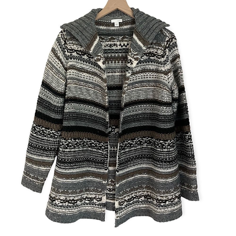 J. Jill Women’s Wool Alpaca Blend Chunky Knit‎ Open Front Cardigan Grey Small